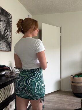 Green Swirl Ruched Women's Skirt